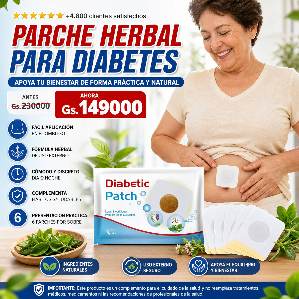 Parche herbal para diabetes