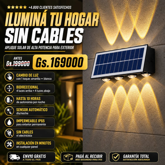 Aplique Solar para exteriores de 8 Lupas