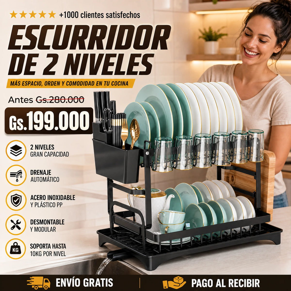 ESCURRIDOR DE PLATOS DE 2 NIVELES
