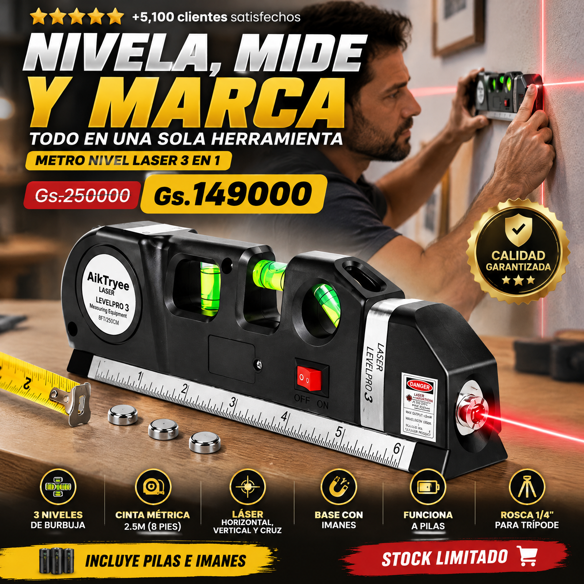 METRO NIVEL LASER 3 EN 1
